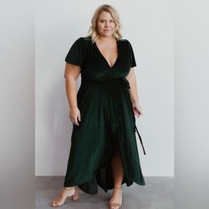 Baltic Born Andi Ribbed Velvet Wrap Dress in Emerald